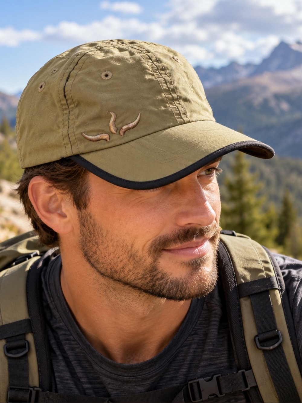 prAna Khaki Olive Adjustable Outdoor Cap Hat Black Trim Unisex Hiking